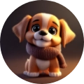 Cute cartoon puppy wearing a cozy scarf.