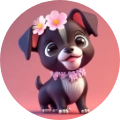 Cute cartoon puppy with flowers on head.