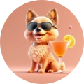 Cartoon dog with sunglasses and cocktail.